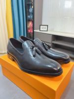 LV Black calfskin Leather Shoes-LV Man Business Leather Shoes